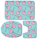 Pink Heart Lollipop Pattern Print 3 Piece Bath Mat Set