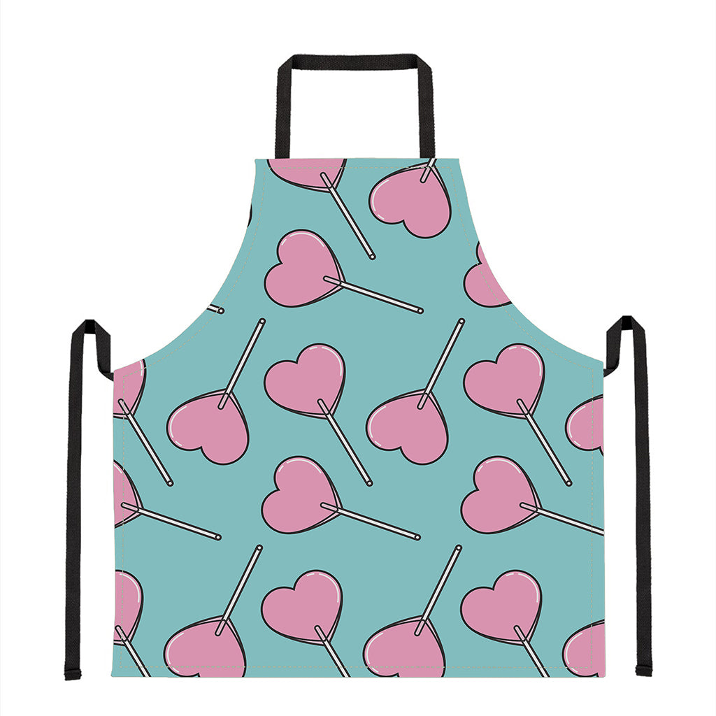 Pink Heart Lollipop Pattern Print Apron