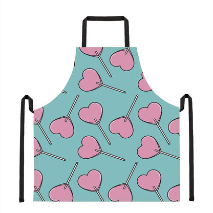 Pink Heart Lollipop Pattern Print Apron