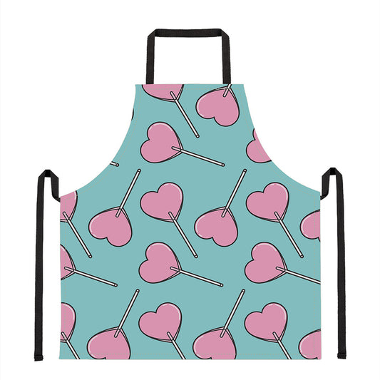 Pink Heart Lollipop Pattern Print Apron