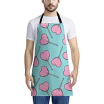 Pink Heart Lollipop Pattern Print Apron