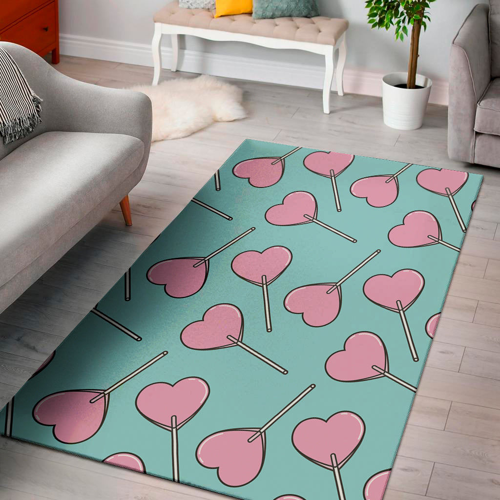 Pink Heart Lollipop Pattern Print Area Rug