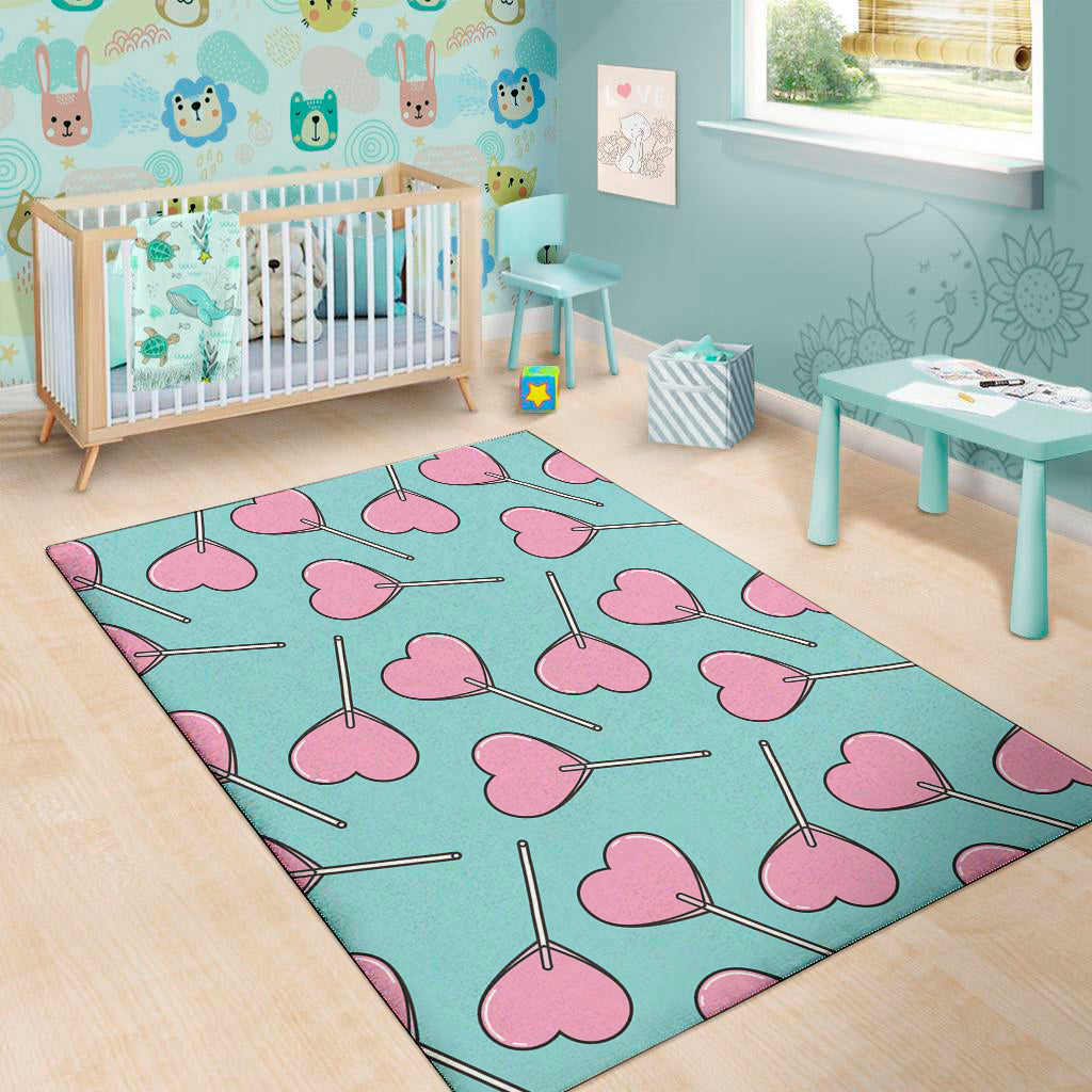 Pink Heart Lollipop Pattern Print Area Rug
