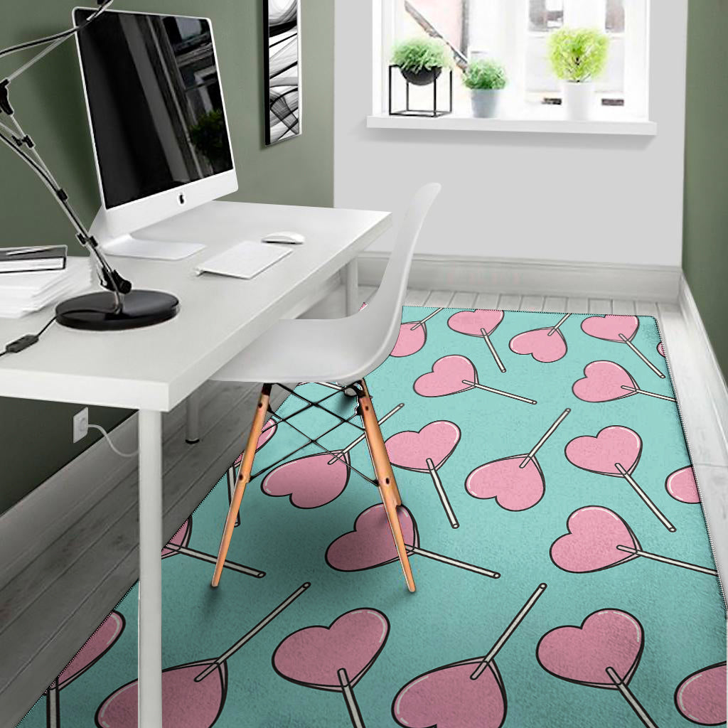 Pink Heart Lollipop Pattern Print Area Rug