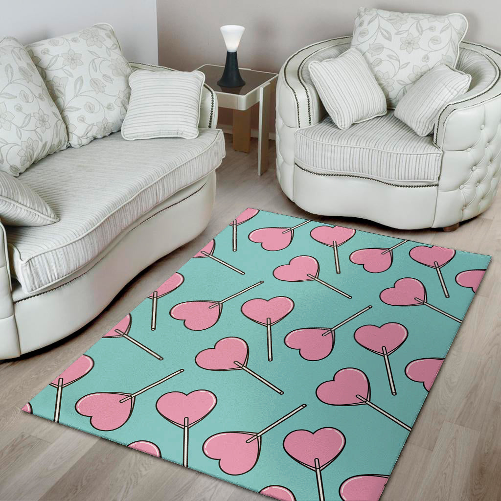 Pink Heart Lollipop Pattern Print Area Rug