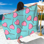 Pink Heart Lollipop Pattern Print Beach Sarong Wrap