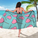 Pink Heart Lollipop Pattern Print Beach Sarong Wrap