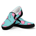 Pink Heart Lollipop Pattern Print Black Slip On Shoes
