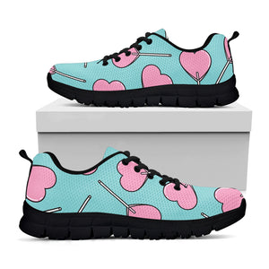 Pink Heart Lollipop Pattern Print Black Sneakers