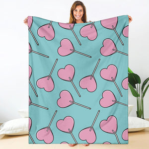 Pink Heart Lollipop Pattern Print Blanket