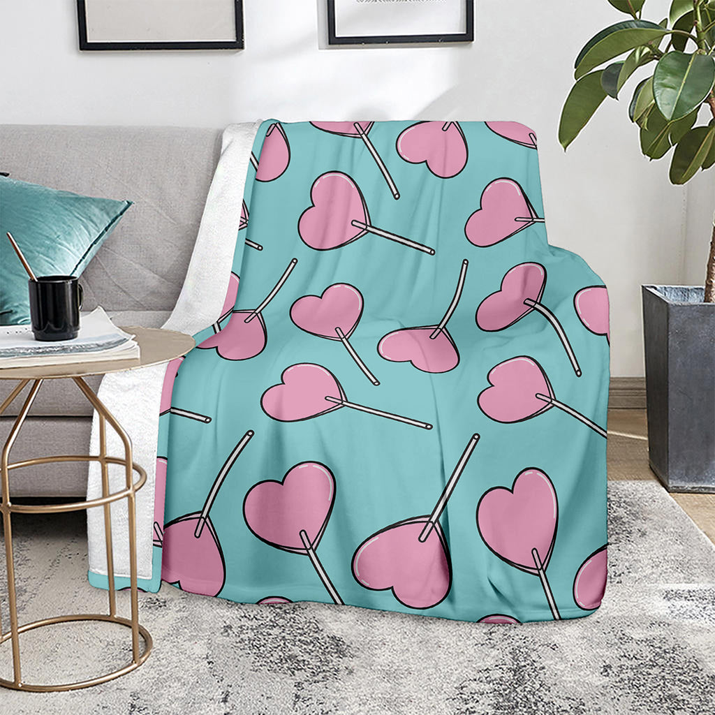 Pink Heart Lollipop Pattern Print Blanket