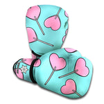 Pink Heart Lollipop Pattern Print Boxing Gloves