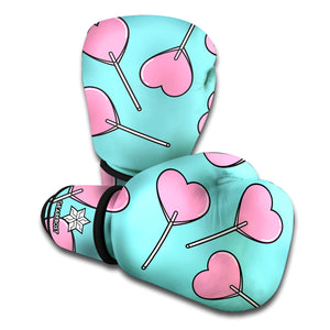 Pink Heart Lollipop Pattern Print Boxing Gloves