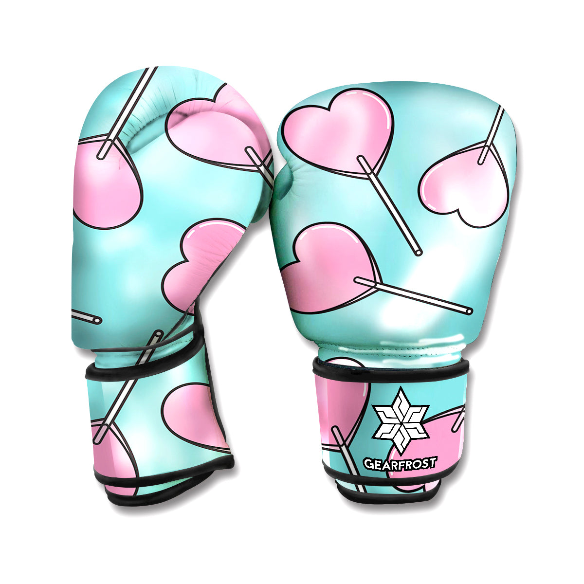 Pink Heart Lollipop Pattern Print Boxing Gloves