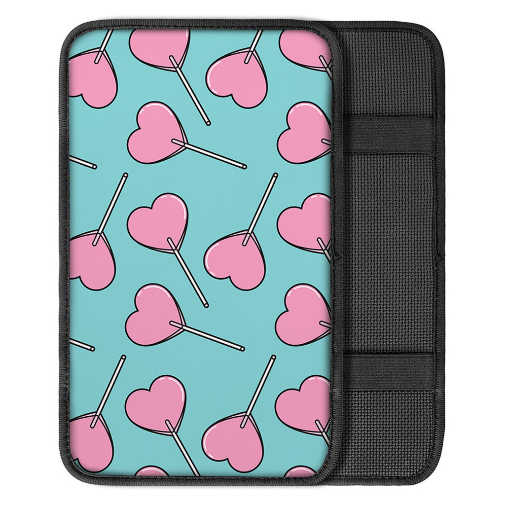 Pink Heart Lollipop Pattern Print Car Center Console Cover