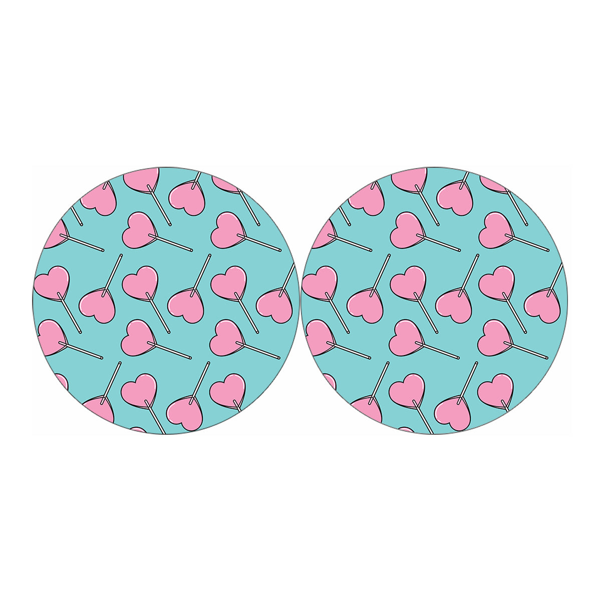 Pink Heart Lollipop Pattern Print Car Coasters