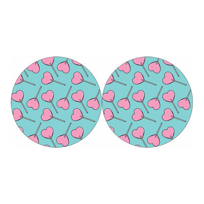 Pink Heart Lollipop Pattern Print Car Coasters
