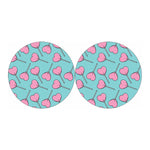 Pink Heart Lollipop Pattern Print Car Coasters