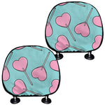Pink Heart Lollipop Pattern Print Car Headrest Covers