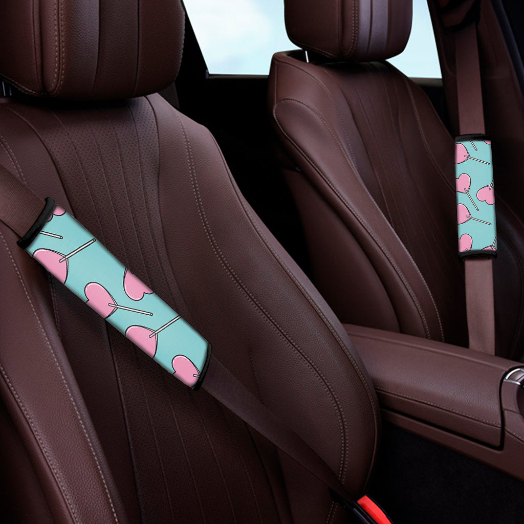 Pink Heart Lollipop Pattern Print Car Seat Belt Covers