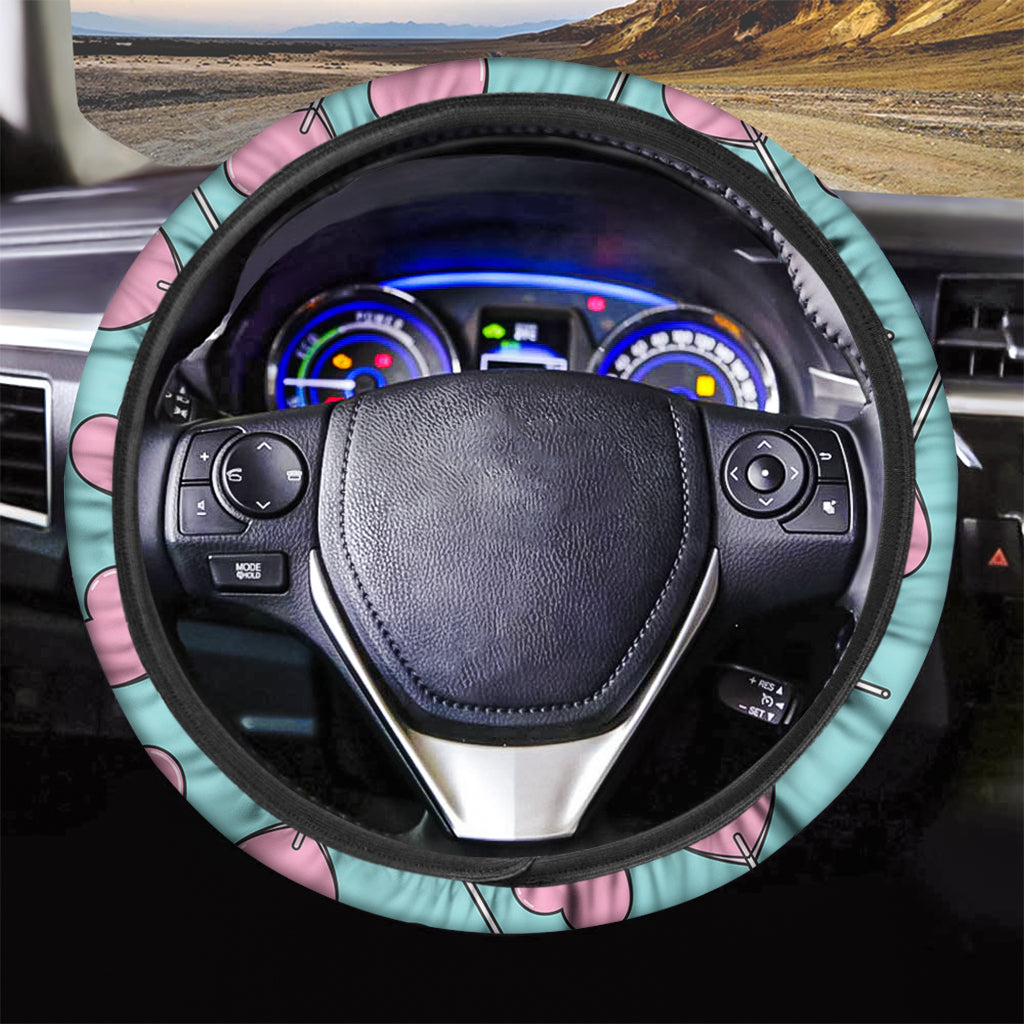 Pink Heart Lollipop Pattern Print Car Steering Wheel Cover