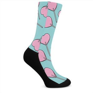 Pink Heart Lollipop Pattern Print Crew Socks