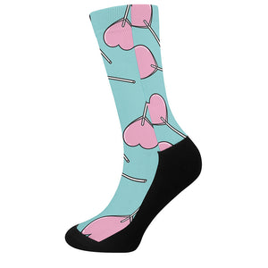 Pink Heart Lollipop Pattern Print Crew Socks