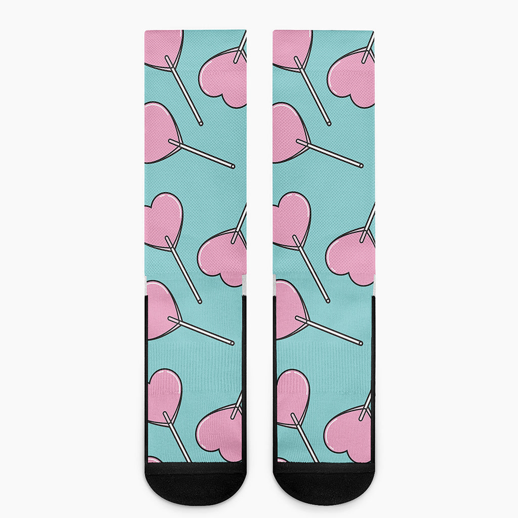 Pink Heart Lollipop Pattern Print Crew Socks