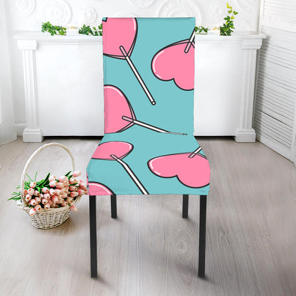 Pink Heart Lollipop Pattern Print Dining Chair Slipcover