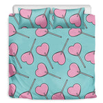 Pink Heart Lollipop Pattern Print Duvet Cover Bedding Set