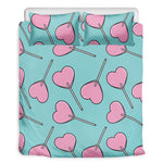 Pink Heart Lollipop Pattern Print Duvet Cover Bedding Set