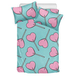 Pink Heart Lollipop Pattern Print Duvet Cover Bedding Set