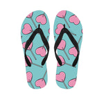 Pink Heart Lollipop Pattern Print Flip Flops