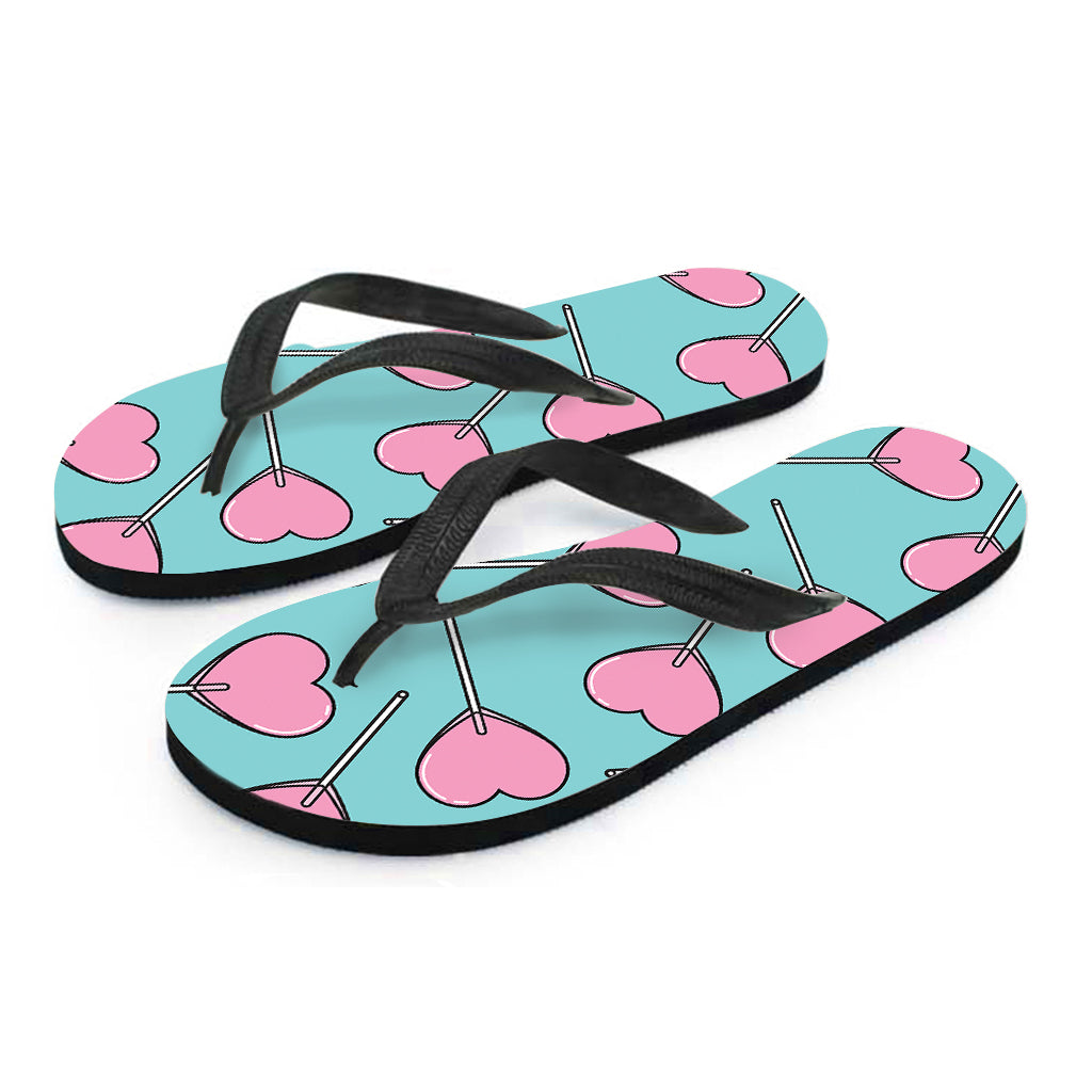 Pink Heart Lollipop Pattern Print Flip Flops