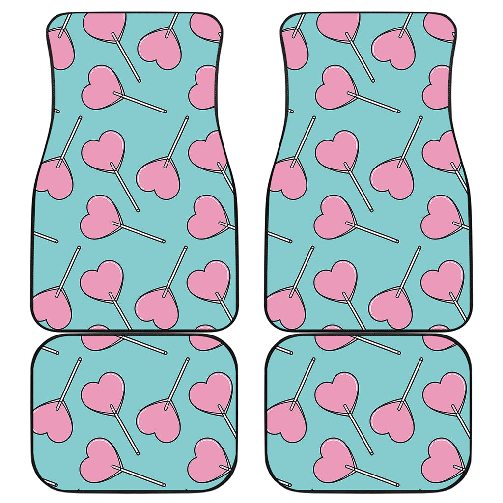Pink Heart Lollipop Pattern Print Front and Back Car Floor Mats