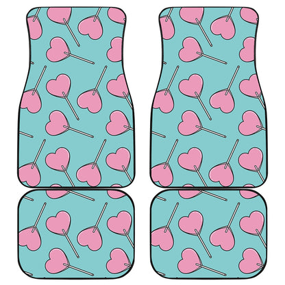 Pink Heart Lollipop Pattern Print Front and Back Car Floor Mats