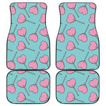 Pink Heart Lollipop Pattern Print Front and Back Car Floor Mats