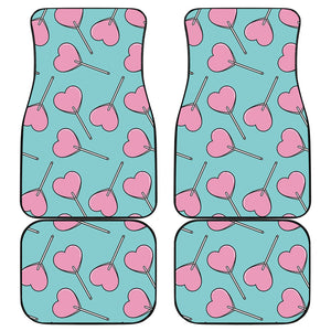 Pink Heart Lollipop Pattern Print Front and Back Car Floor Mats