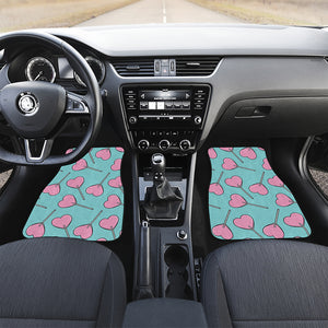 Pink Heart Lollipop Pattern Print Front and Back Car Floor Mats