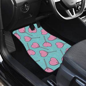 Pink Heart Lollipop Pattern Print Front and Back Car Floor Mats