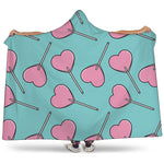 Pink Heart Lollipop Pattern Print Hooded Blanket