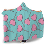 Pink Heart Lollipop Pattern Print Hooded Blanket