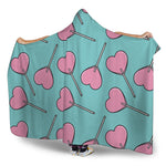 Pink Heart Lollipop Pattern Print Hooded Blanket