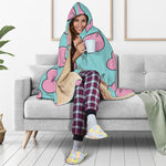 Pink Heart Lollipop Pattern Print Hooded Blanket