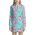 Pink Heart Lollipop Pattern Print Pullover Hoodie Dress