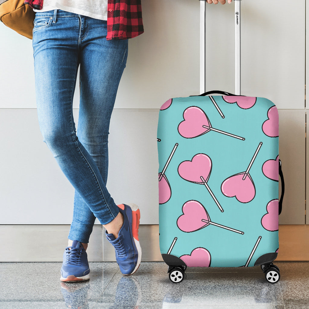 Pink Heart Lollipop Pattern Print Luggage Cover