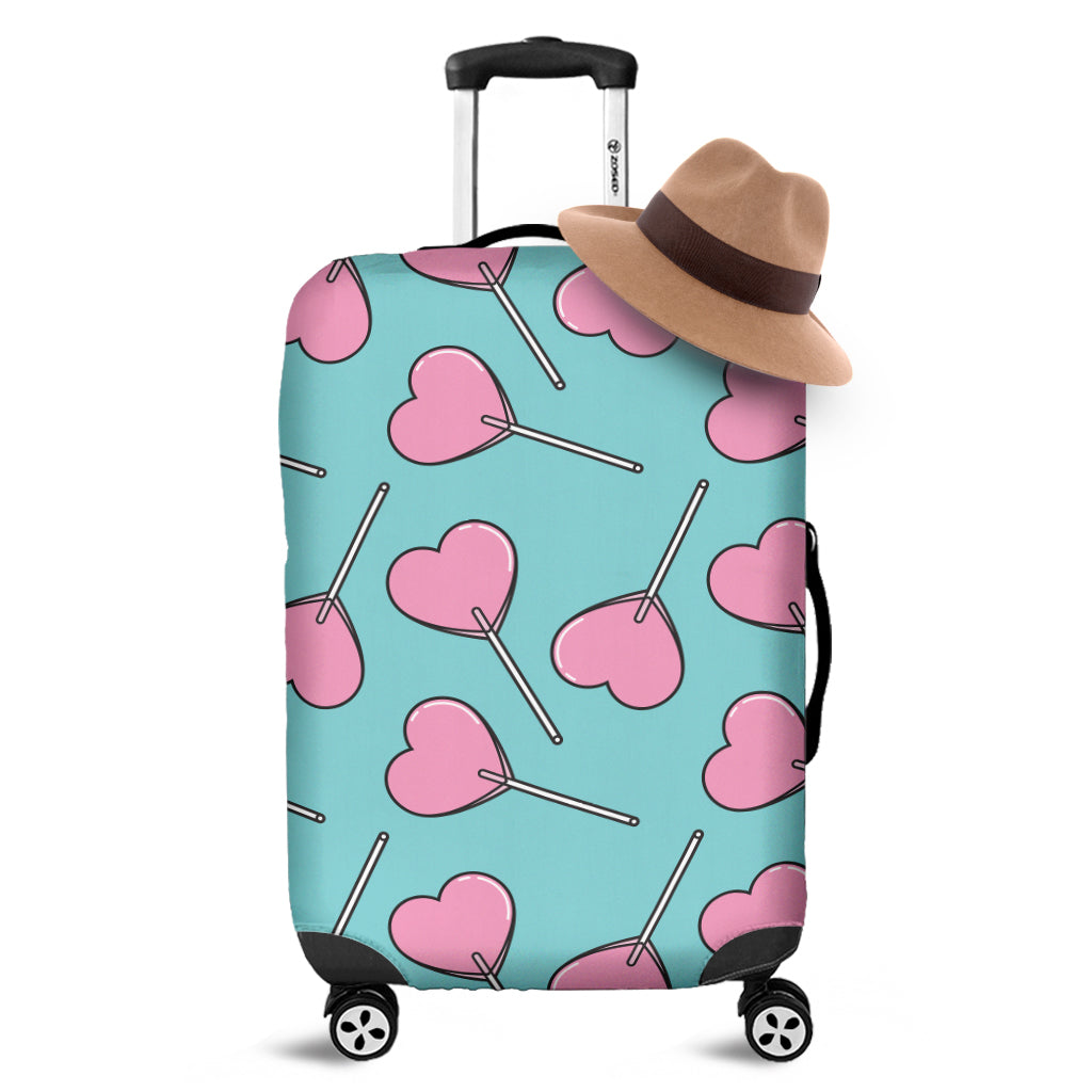 Pink Heart Lollipop Pattern Print Luggage Cover