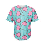 Pink Heart Lollipop Pattern Print Men's Baseball Jersey