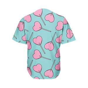 Pink Heart Lollipop Pattern Print Men's Baseball Jersey