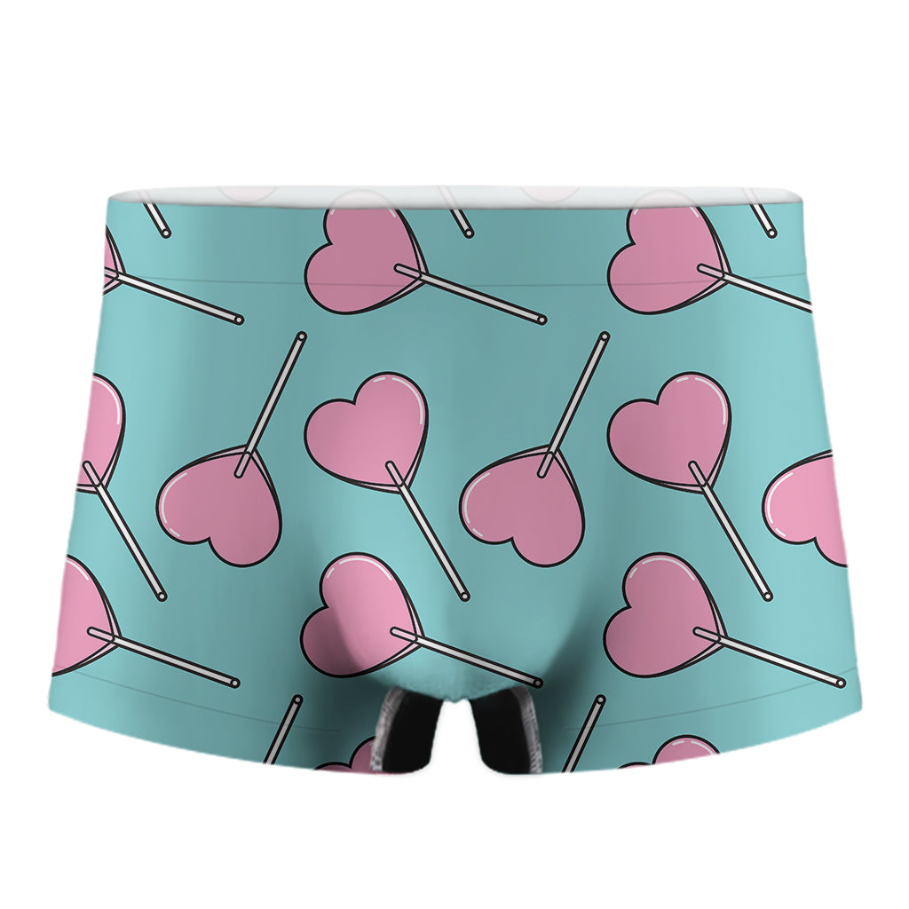 Pink Heart Lollipop Pattern Print Men's Boxer Briefs